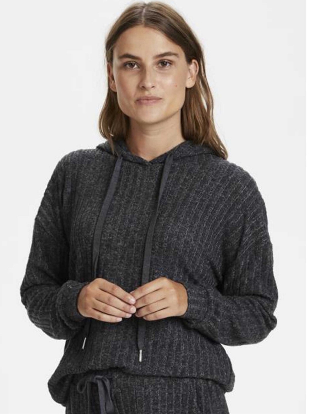 2 Pce Kaffe Large Coffee Lauana Sweatshirt In Melange Grey And Matching Bottoms